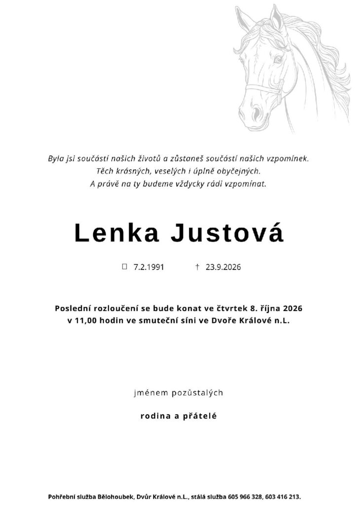 Náhled parte: Lenka Justová