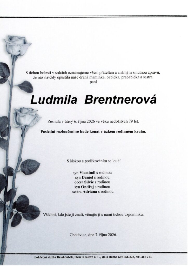 Náhled parte: Ludmila Brentnerová