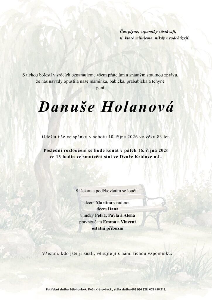 Náhled parte: Danuše Holanová