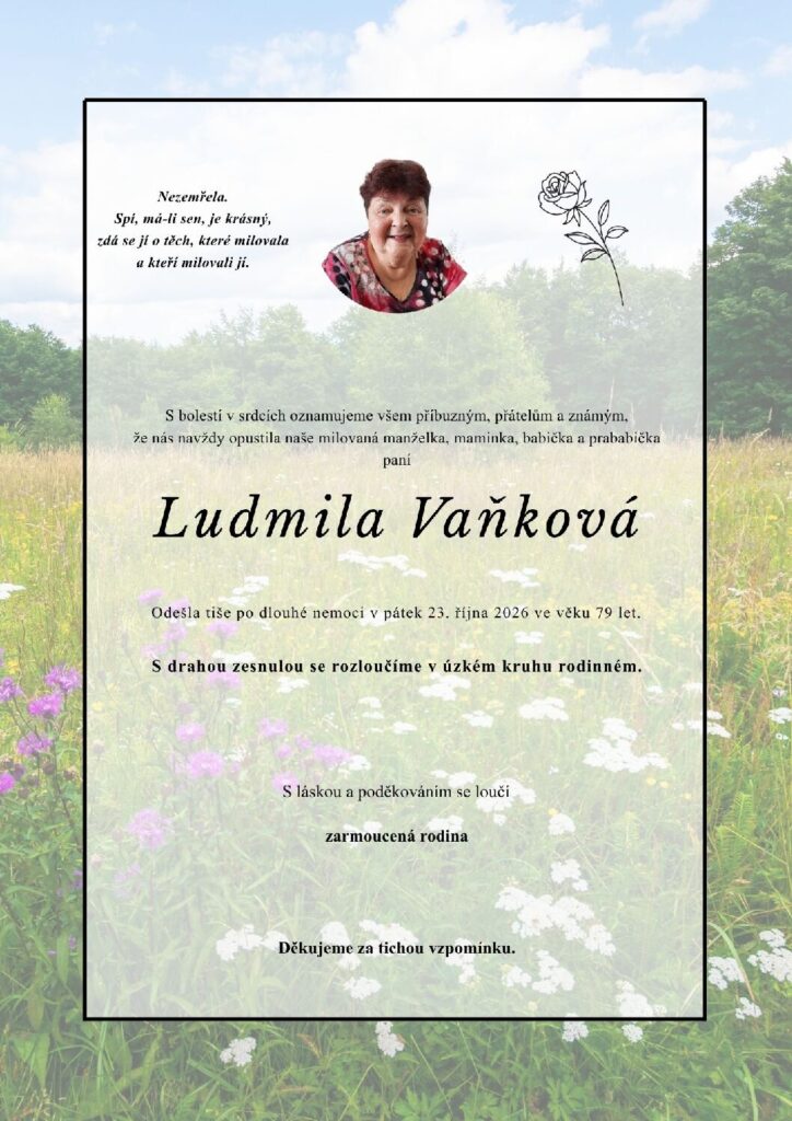 Náhled parte: Ludmila Vaňková