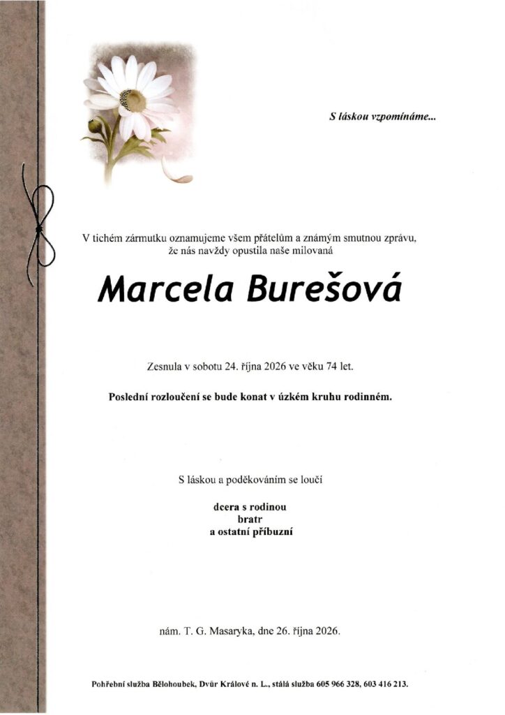 Náhled parte: Marcela Burešová